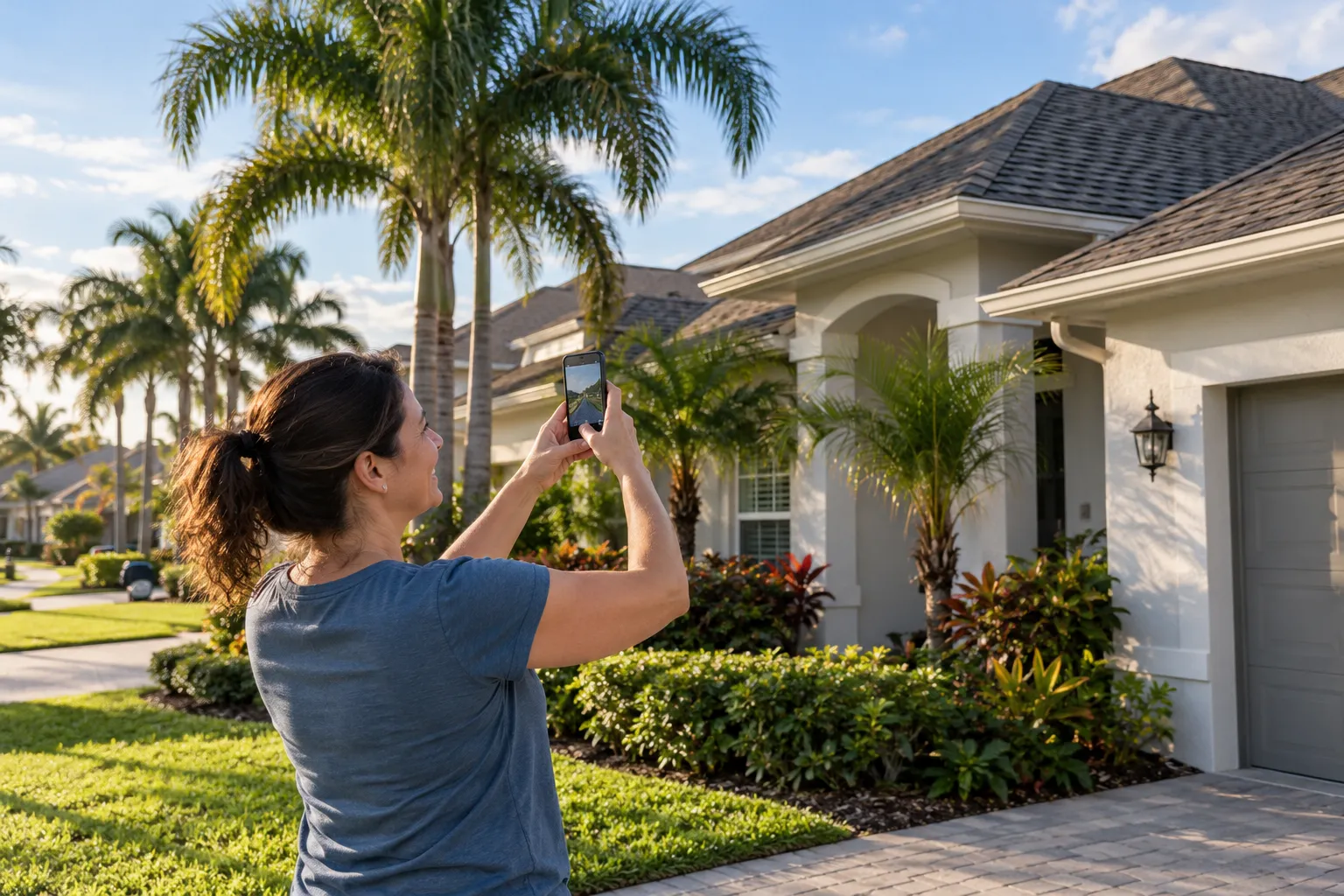 Homeowner checking a roof from the ground in the Deltona area